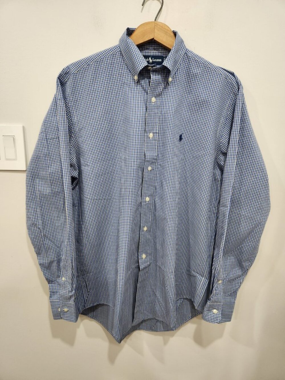 Vintage Polo Ralph Lauren Yarmouth Shirt Mens 15 34/35 Blue Gingham Check Cotton